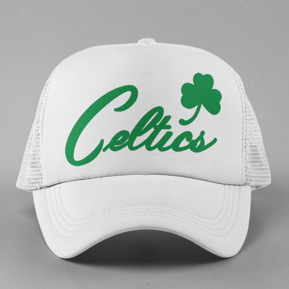 NEW Boston Celtics 1946 Retro Script Logo Foam Trucker Mesh Snapback Hat WHITE